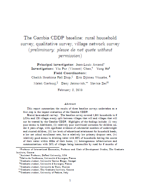 CDDP Baseline:Rural Household Survey, Qualitative Survey, Village Network Survey (2010)